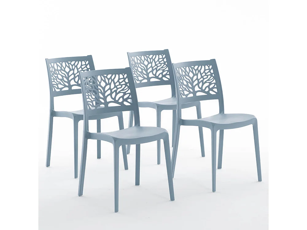 Lot de 4 chaises en polypropylène renforcé de fibre de verre empilables pour extérieur et jardin, bar, restaurant, cuisine design moderne - Flora - Cement