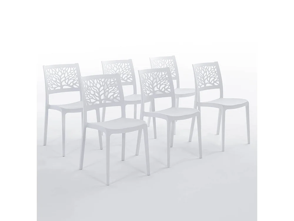 Lot de 6 chaises en polypropylène renforcé de fibre de verre empilables pour extérieur et jardin, bar, restaurant, cuisine design moderne - Flora - Blanc