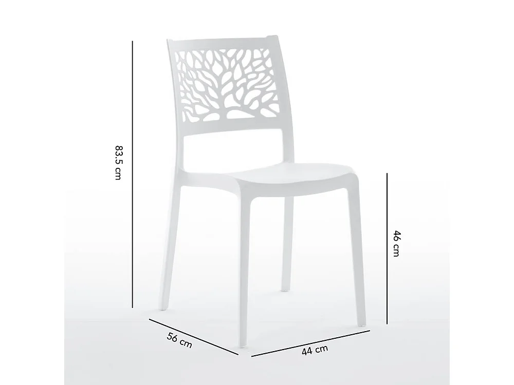 Lot de 6 chaises en polypropylène renforcé de fibre de verre empilables pour extérieur et jardin, bar, restaurant, cuisine design moderne - Flora - Blanc