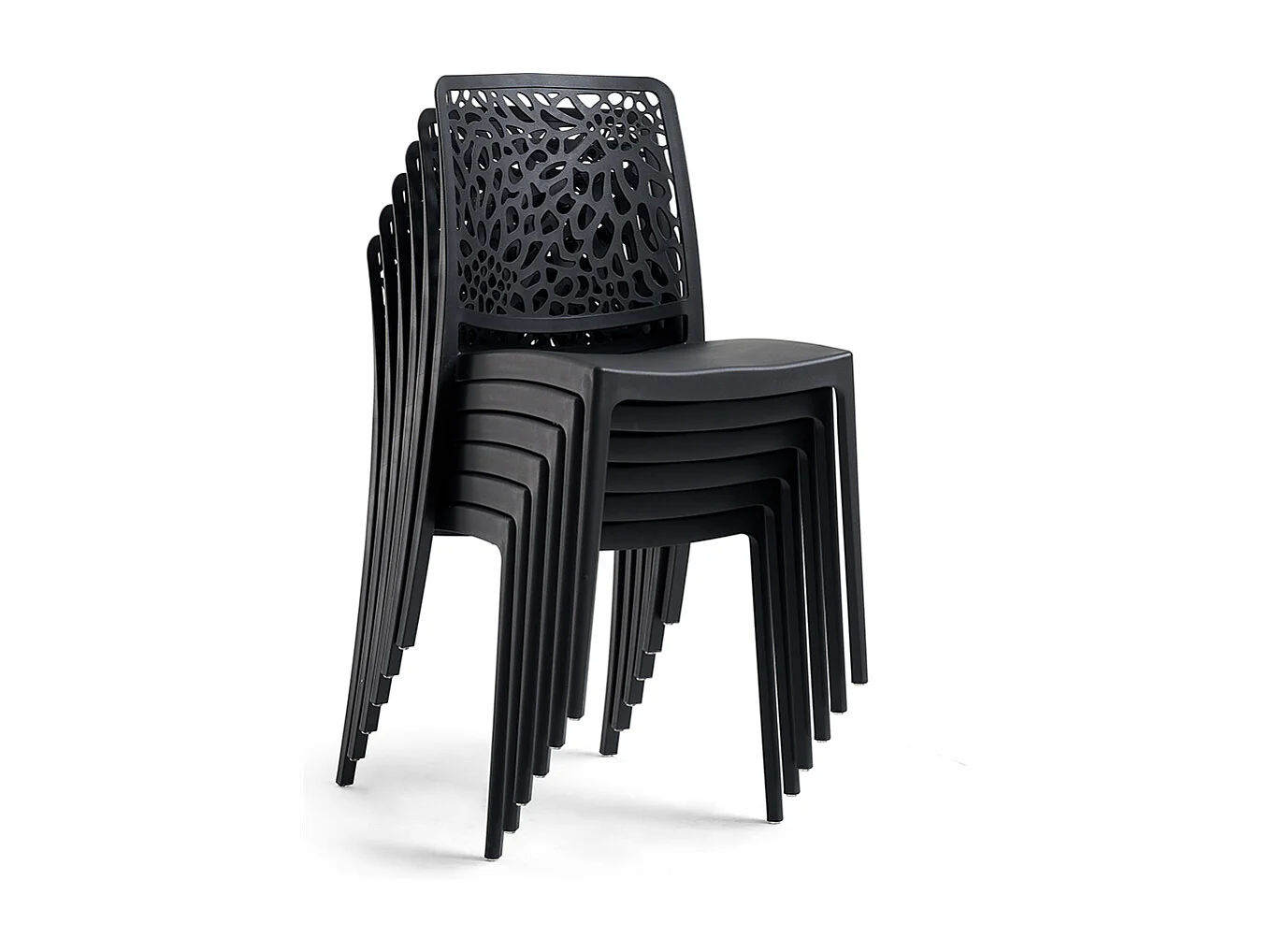 Lot de 6 chaises empilables en polypropylène renforcé de fibre de verre pour jardin ou intérieur, hydrofuges et résistantes, design moderne - SOLE - Noir