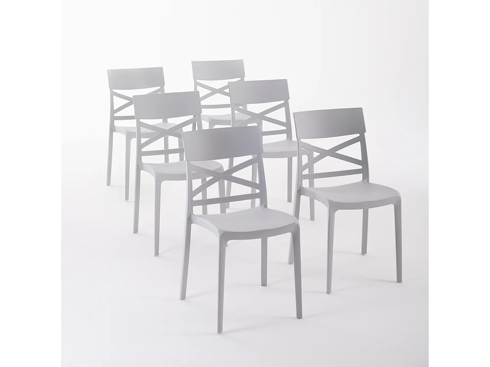 Lot de 6 chaises en polypropylène renforcé de fibre de verre empilables pour extérieur et jardin, bar, restaurant, cuisine design moderne - Martina - Gris clair