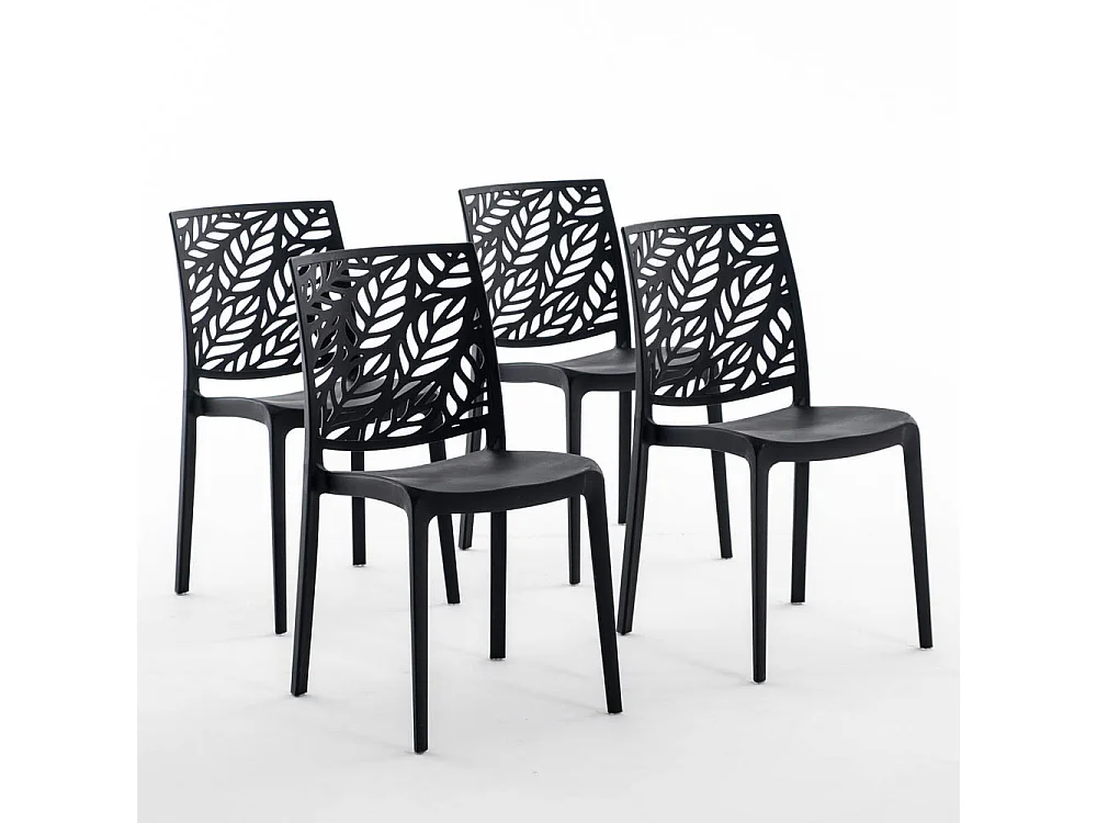 Lot de 4 chaises en polypropylène renforcé de fibre de verre empilables pour extérieur et jardin, bar, restaurant, cuisine design moderne - Dafne - Noir
