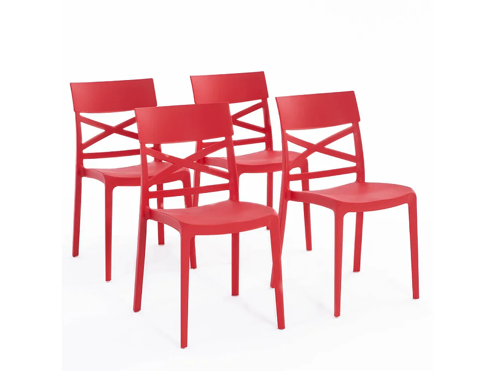 Lot de 4 chaises en polypropylène renforcé de fibre de verre empilables pour extérieur et jardin, bar, restaurant, cuisine design moderne - Martina - Rouge