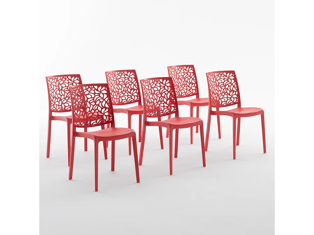 Lot de 6 chaises en polypropylène renforcé de fibre de verre empilables pour extérieur et jardin, bar, restaurant, cuisine design moderne - Anna - Rouge