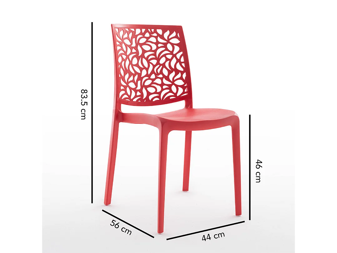 Lot de 6 chaises en polypropylène renforcé de fibre de verre empilables pour extérieur et jardin, bar, restaurant, cuisine design moderne - Anna - Rouge