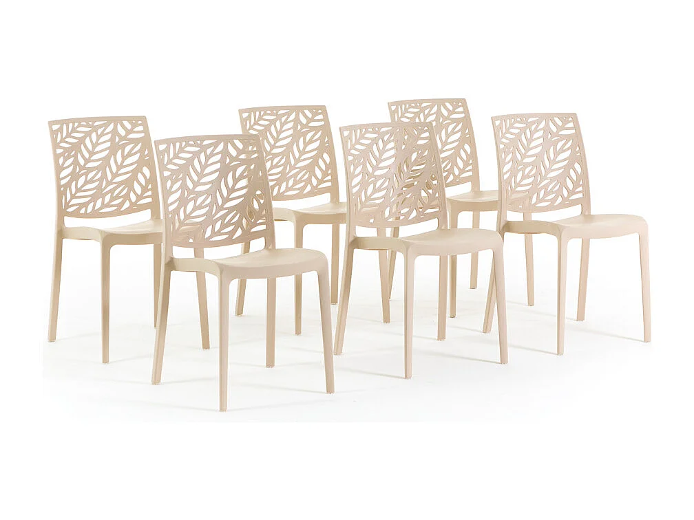 Lot de 6 chaises en polypropylène renforcé de fibre de verre empilables pour extérieur et jardin, bar, restaurant, cuisine design moderne - Dafne - Crème