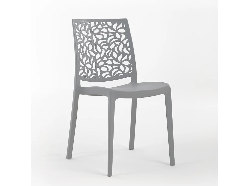 Set di 4 sedie impilabili in polipropilene rinforzato con fibra di vetro per esterno e giardino, bar, ristorante, cucina, design moderno – Anna – Grigio scuro