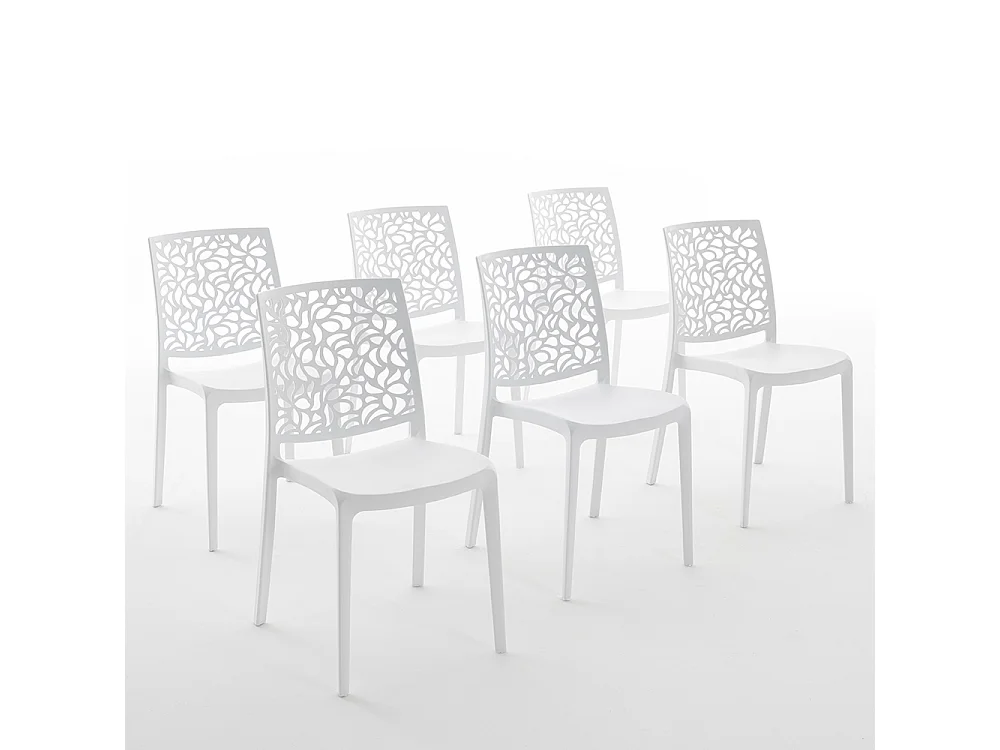 Lot de 6 chaises en polypropylène renforcé de fibre de verre empilables pour extérieur et jardin, bar, restaurant, cuisine design moderne - Anna - Blanc