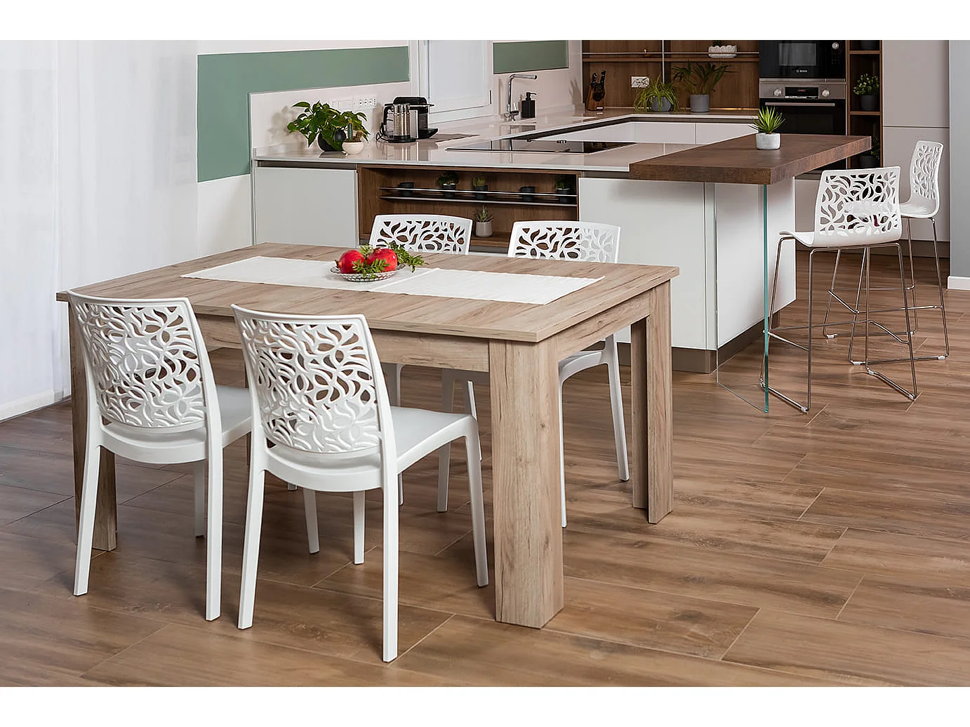 Lot de 6 chaises en polypropylène renforcé de fibre de verre empilables pour extérieur et jardin, bar, restaurant, cuisine design moderne - Anna - Blanc