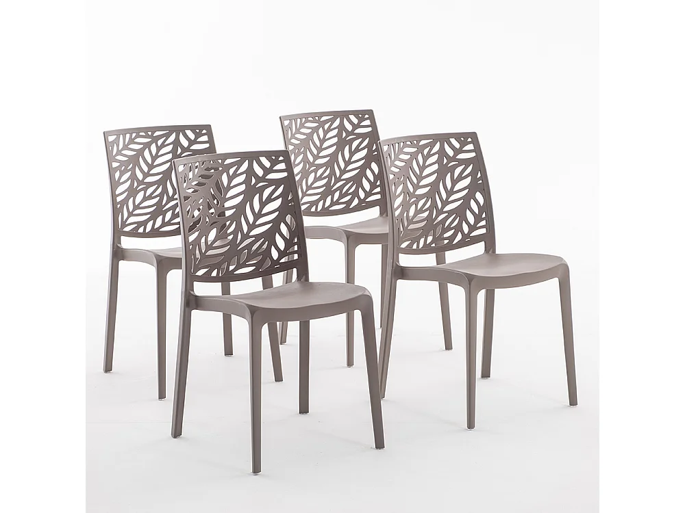 Lot de 4 chaises en polypropylène renforcé de fibre de verre empilables pour extérieur et jardin, bar, restaurant, cuisine design moderne - Dafne - Taupe