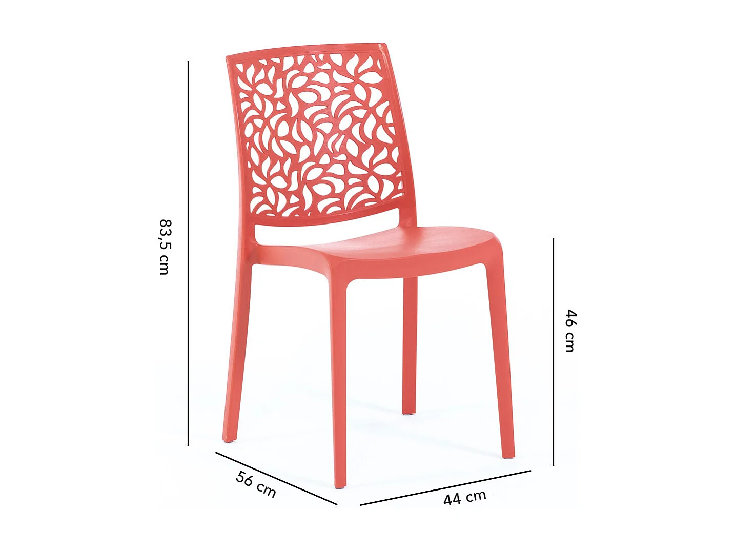 Set di 6 sedie impilabili in polipropilene rinforzato con fibra di vetro per esterno e giardino, bar, ristorante, cucina, design moderno – Anna – Corallo