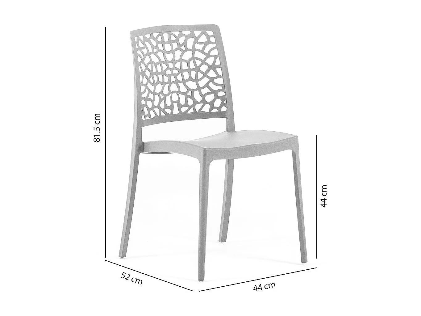 Lot de 6 chaises empilables en polypropylène renforcé de fibre de verre pour jardin ou intérieur, hydrofuges et résistantes, design moderne - ALINA - Gris clair