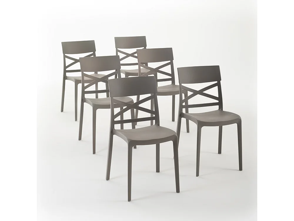 Lot de 6 chaises en polypropylène renforcé de fibre de verre empilables pour extérieur et jardin, bar, restaurant, cuisine design moderne - Martina - Taupe