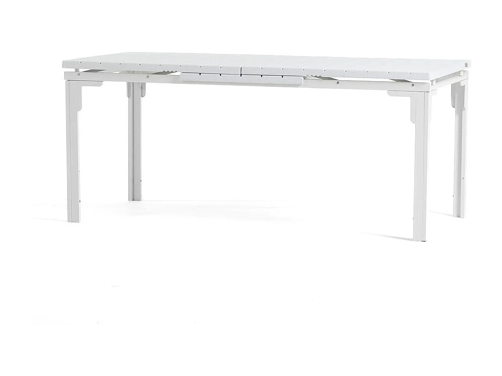 Table de jardin extensible 180/240x90 cm,structure en acier,plateau effet bois,10 personnes,pour jardin ou terrasse - THOMAS XL - Blanc