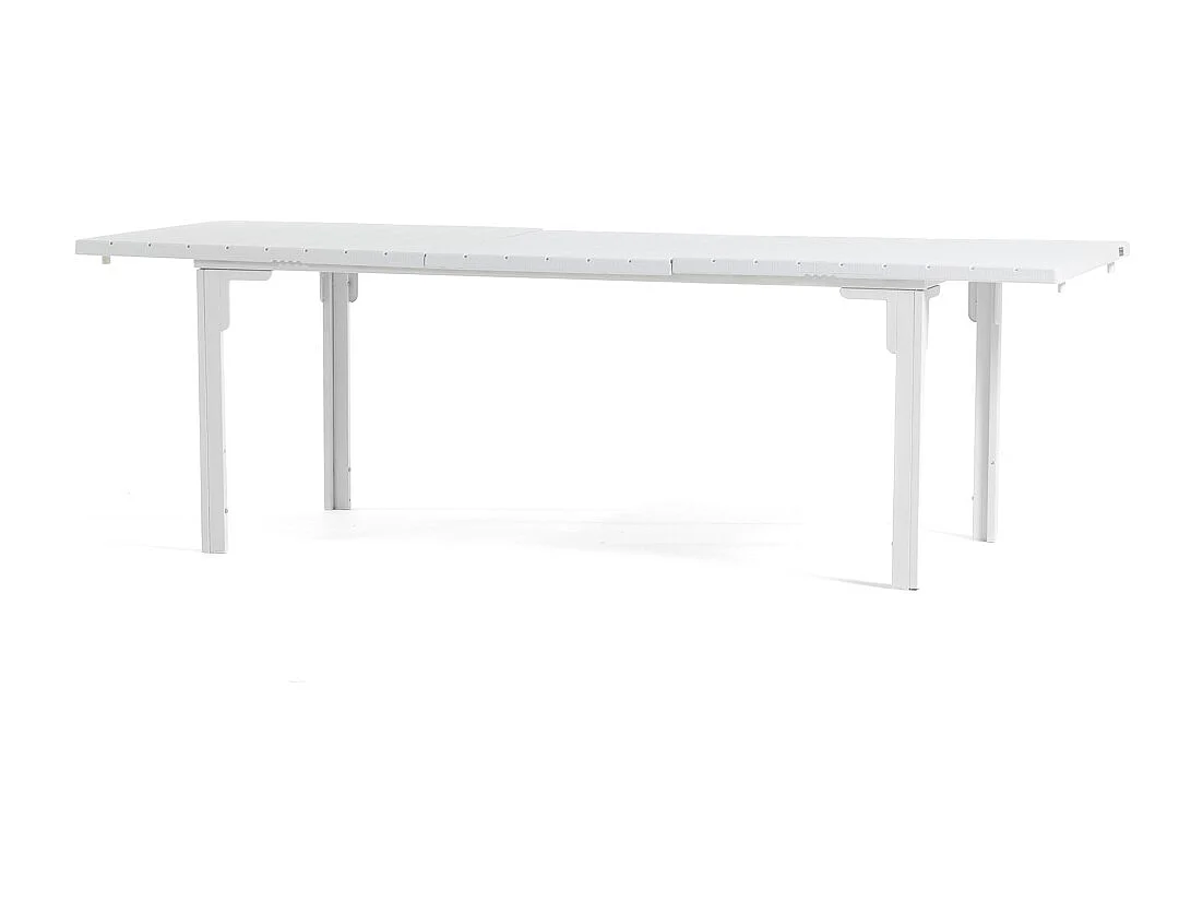 Table de jardin extensible 180/240x90 cm,structure en acier,plateau effet bois,10 personnes,pour jardin ou terrasse - THOMAS XL - Blanc