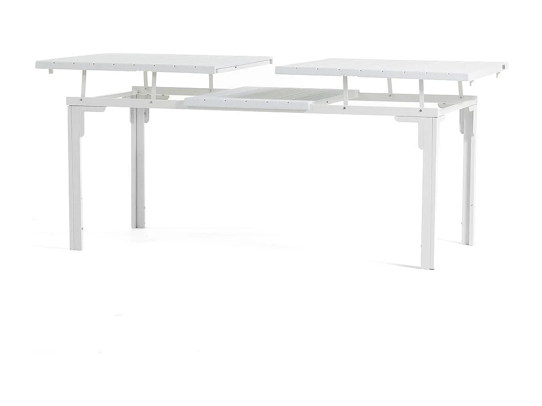 Table de jardin extensible 180/240x90 cm,structure en acier,plateau effet bois,10 personnes,pour jardin ou terrasse - THOMAS XL - Blanc