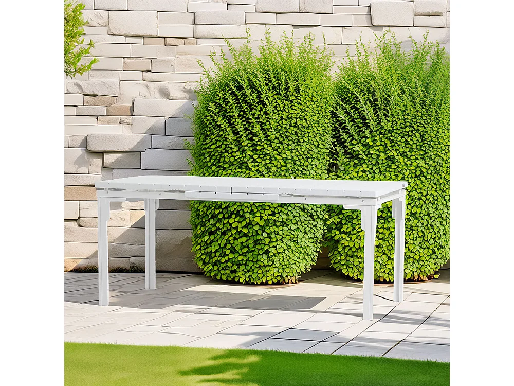 Table de jardin extensible 180/240x90 cm,structure en acier,plateau effet bois,10 personnes,pour jardin ou terrasse - THOMAS XL - Blanc