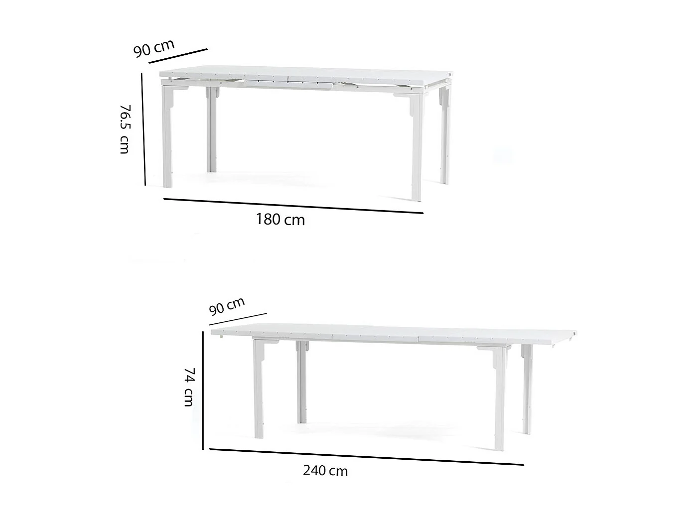Table de jardin extensible 180/240x90 cm,structure en acier,plateau effet bois,10 personnes,pour jardin ou terrasse - THOMAS XL - Blanc