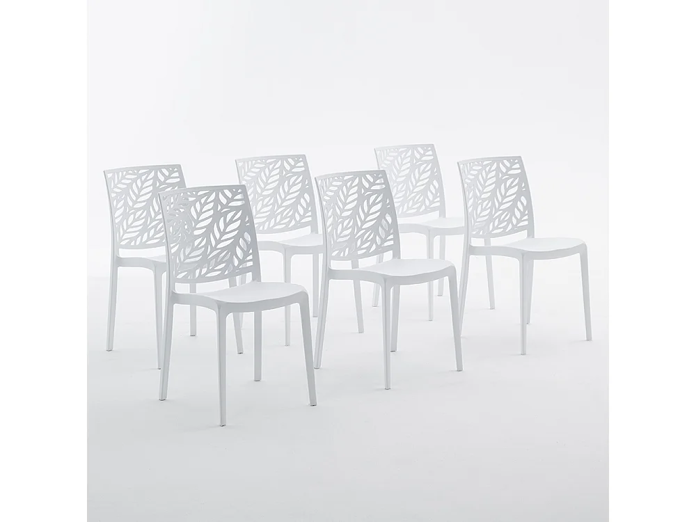 Lot de 6 chaises en polypropylène renforcé de fibre de verre empilables pour extérieur et jardin, bar, restaurant, cuisine design moderne - Dafne - Blanc