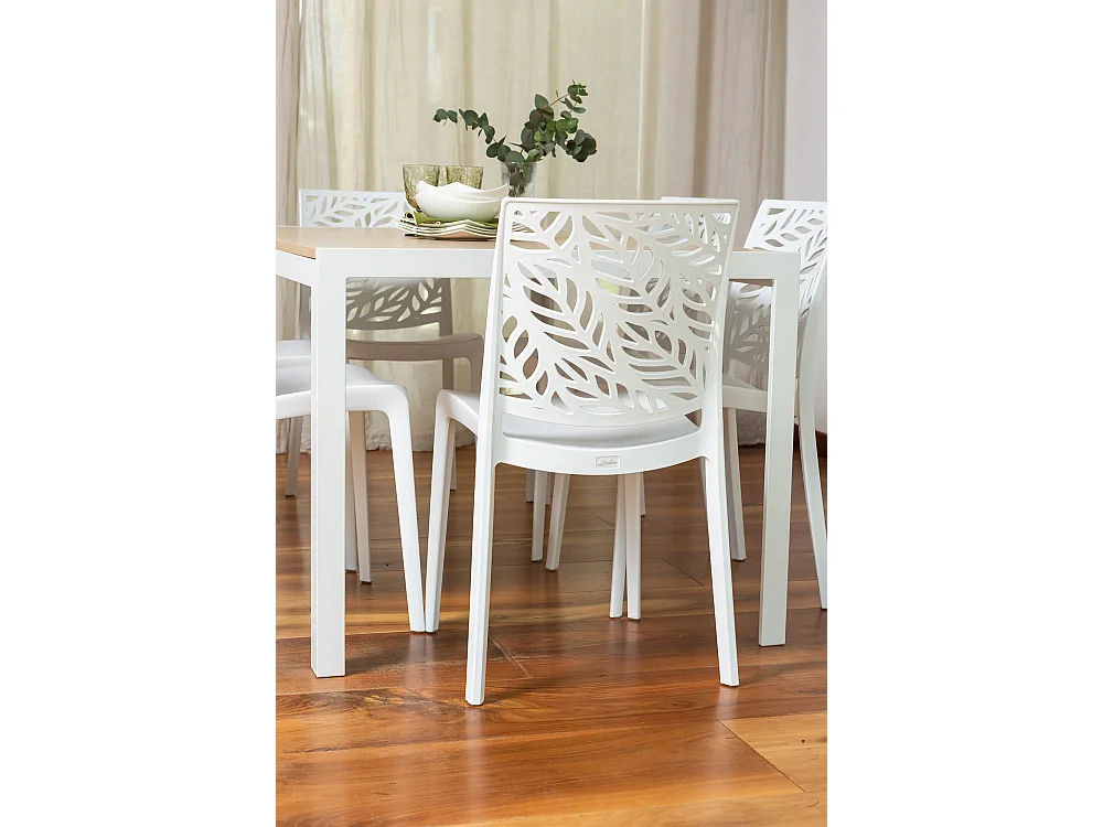 Lot de 6 chaises en polypropylène renforcé de fibre de verre empilables pour extérieur et jardin, bar, restaurant, cuisine design moderne - Dafne - Blanc