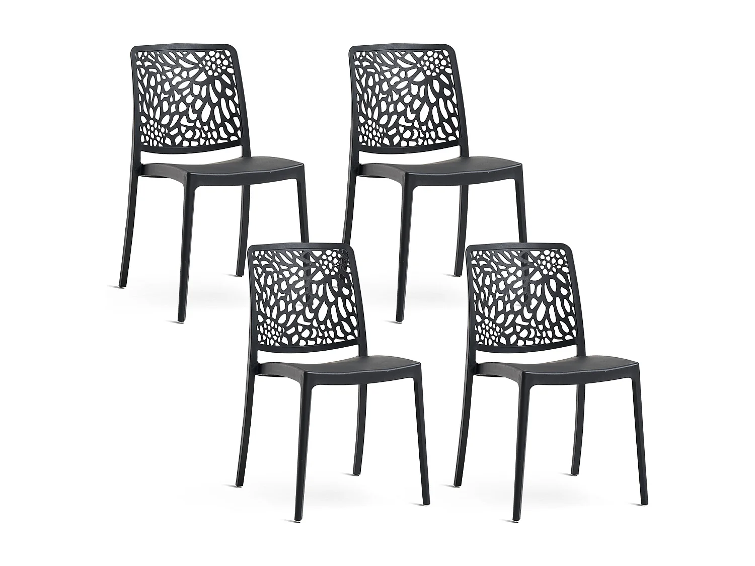 Lot de 4 chaises empilables en polypropylène renforcé de fibre de verre pour jardin ou intérieur, hydrofuges et résistantes, design moderne - SOLE - Noir