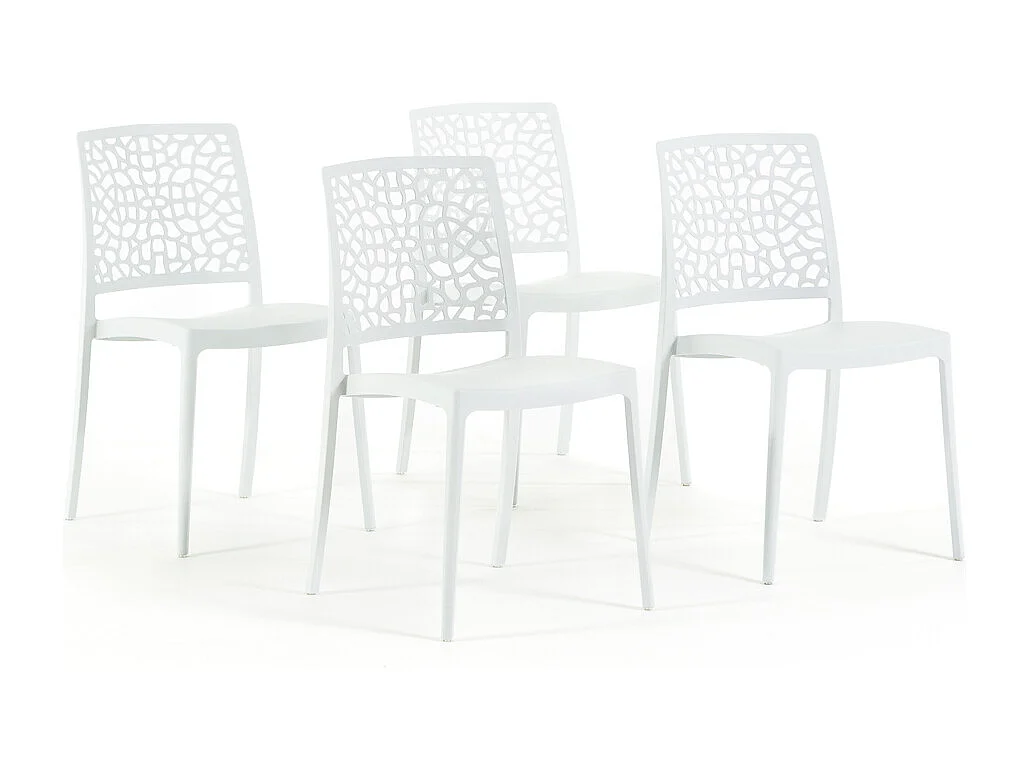 Lot de 4 chaises empilables en polypropylène renforcé de fibre de verre pour jardin ou intérieur, hydrofuges et résistantes, design moderne - ALINA - Blanc