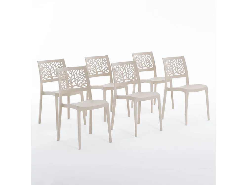 Lot de 6 chaises en polypropylène renforcé de fibre de verre empilables pour extérieur et jardin, bar, restaurant, cuisine design moderne - Flora - Crème