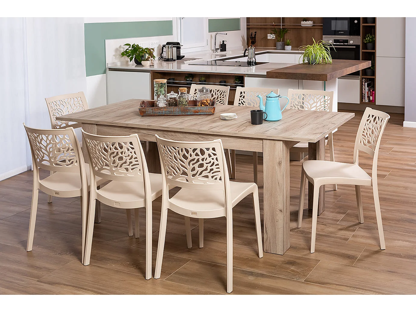 Lot de 6 chaises en polypropylène renforcé de fibre de verre empilables pour extérieur et jardin, bar, restaurant, cuisine design moderne - Flora - Crème