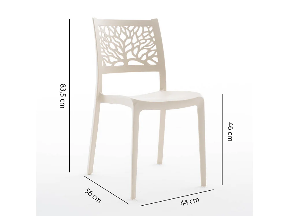 Lot de 6 chaises en polypropylène renforcé de fibre de verre empilables pour extérieur et jardin, bar, restaurant, cuisine design moderne - Flora - Crème