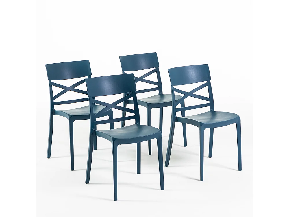 Lot de 4 chaises en polypropylène renforcé de fibre de verre empilables pour extérieur et jardin, bar, restaurant, cuisine design moderne - Martina - Bleu pétrole
