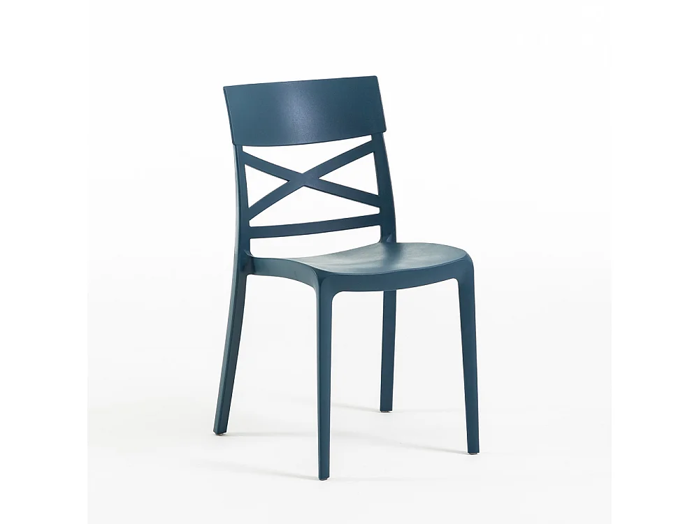 Lot de 4 chaises en polypropylène renforcé de fibre de verre empilables pour extérieur et jardin, bar, restaurant, cuisine design moderne - Martina - Bleu pétrole