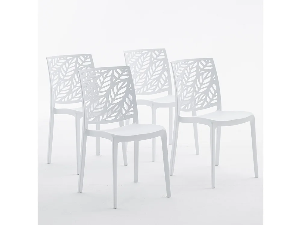 Lot de 4 chaises en polypropylène renforcé de fibre de verre empilables pour extérieur et jardin, bar, restaurant, cuisine design moderne - Dafne - Blanc