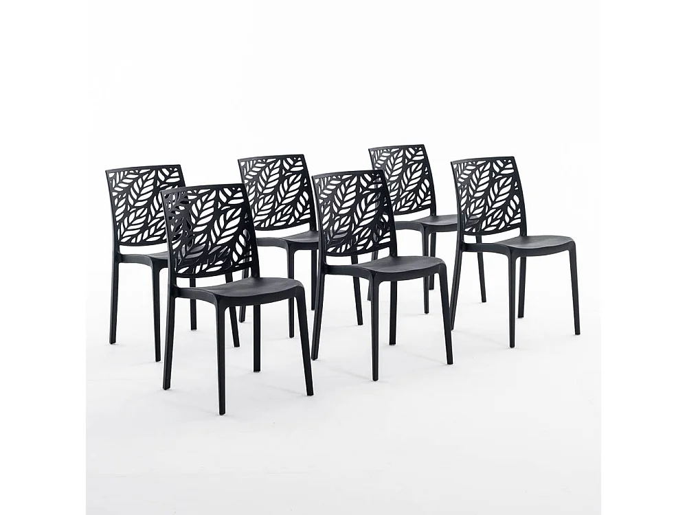 Lot de 6 chaises en polypropylène renforcé de fibre de verre empilables pour extérieur et jardin, bar, restaurant, cuisine design moderne - Dafne - Noir