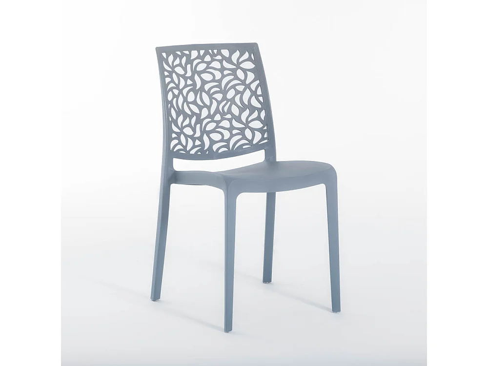 Set di 4 sedie impilabili in polipropilene rinforzato con fibra di vetro per esterno e giardino, bar, ristorante, cucina, design moderno – Anna – Cemento
