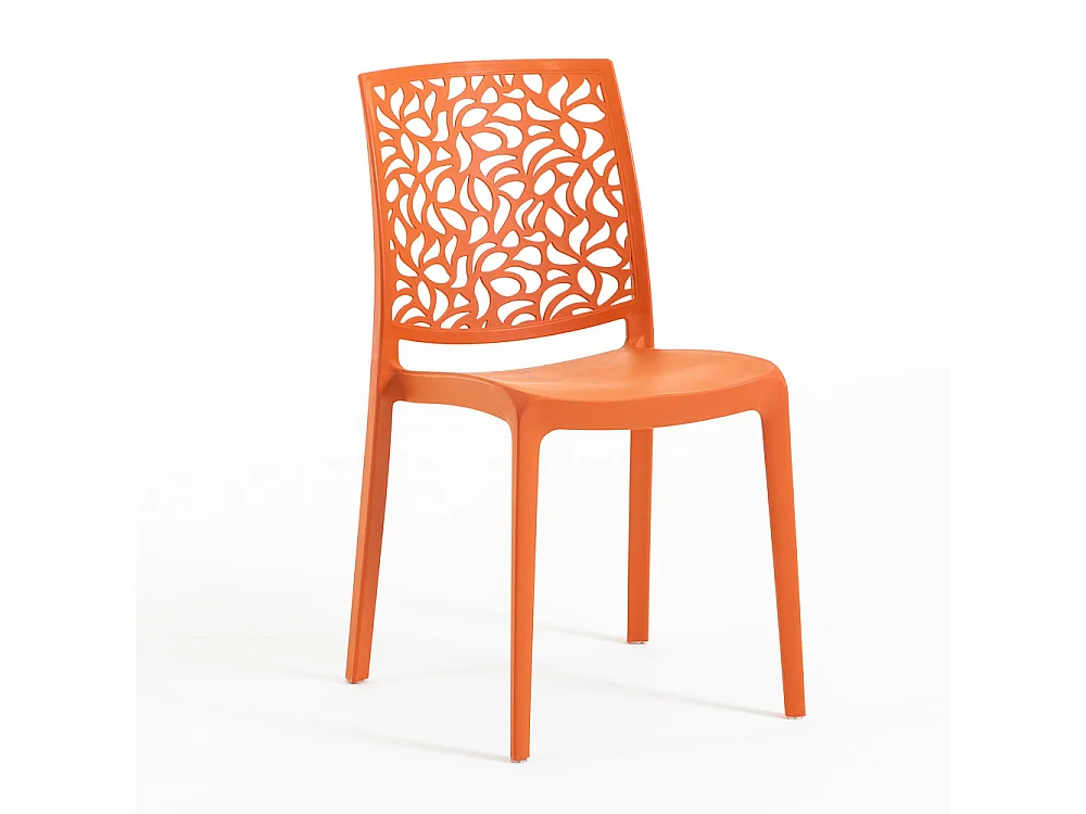 Set di 4 sedie impilabili in polipropilene rinforzato con fibra di vetro per esterno e giardino, bar, ristorante, cucina, design moderno – Anna – Papaya