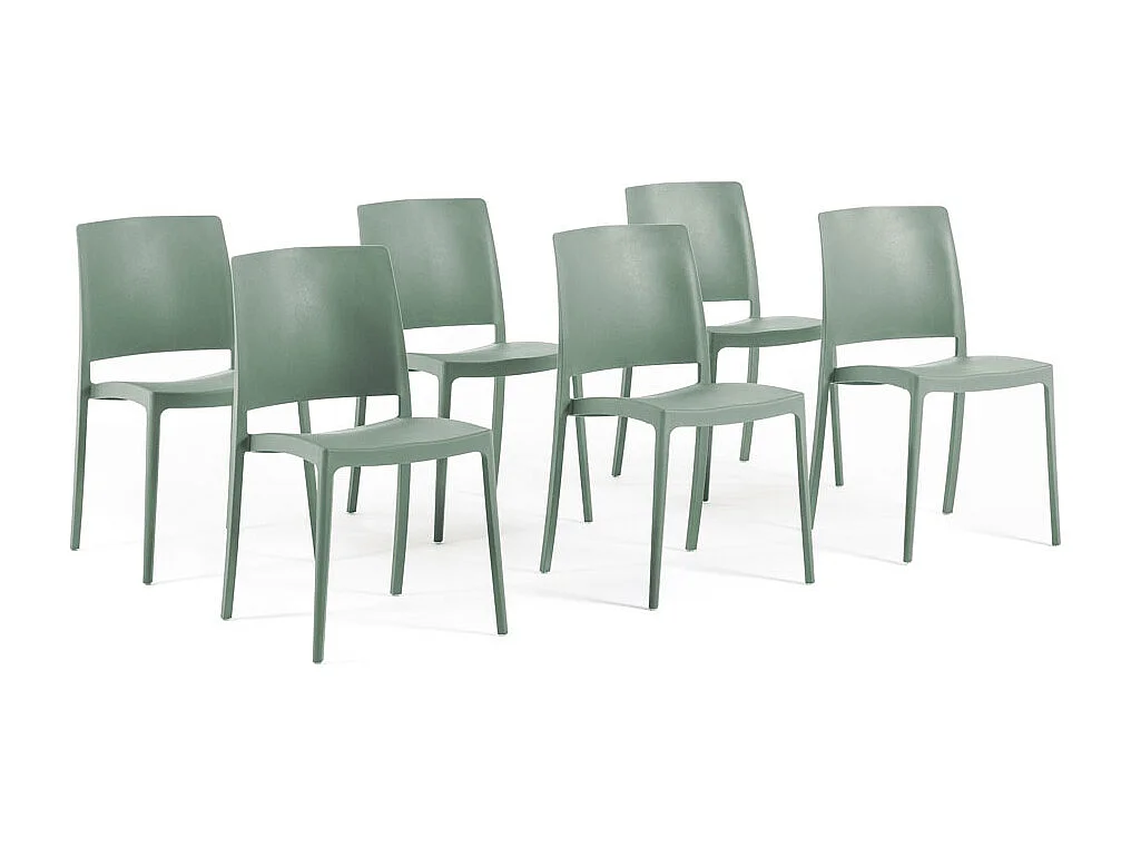 Lot de 6 chaises empilables en polypropylène renforcé de fibre de verre pour jardin ou intérieur, hydrofuges et résistantes, design moderne - MARIA - Sauge