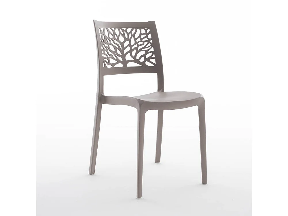 Lot de 6 chaises en polypropylène renforcé de fibre de verre empilables pour extérieur et jardin, bar, restaurant, cuisine design moderne - Flora - Taupe