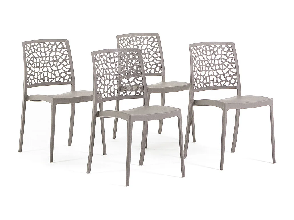 Lot de 4 chaises empilables en polypropylène renforcé de fibre de verre pour jardin ou intérieur, hydrofuges et résistantes, design moderne - ALINA - Taupe