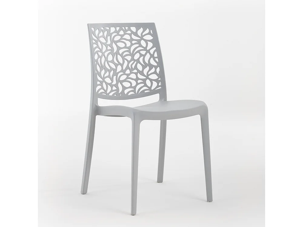 Set di 6 sedie impilabili in polipropilene rinforzato con fibra di vetro per esterno e giardino, bar, ristorante, cucina, design moderno – Anna – Grigio chiaro