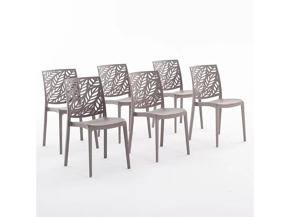 Lot de 6 chaises en polypropylène renforcé de fibre de verre empilables pour extérieur et jardin, bar, restaurant, cuisine design moderne - Dafne - Taupe