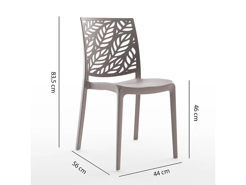 Lot de 6 chaises en polypropylène renforcé de fibre de verre empilables pour extérieur et jardin, bar, restaurant, cuisine design moderne - Dafne - Taupe