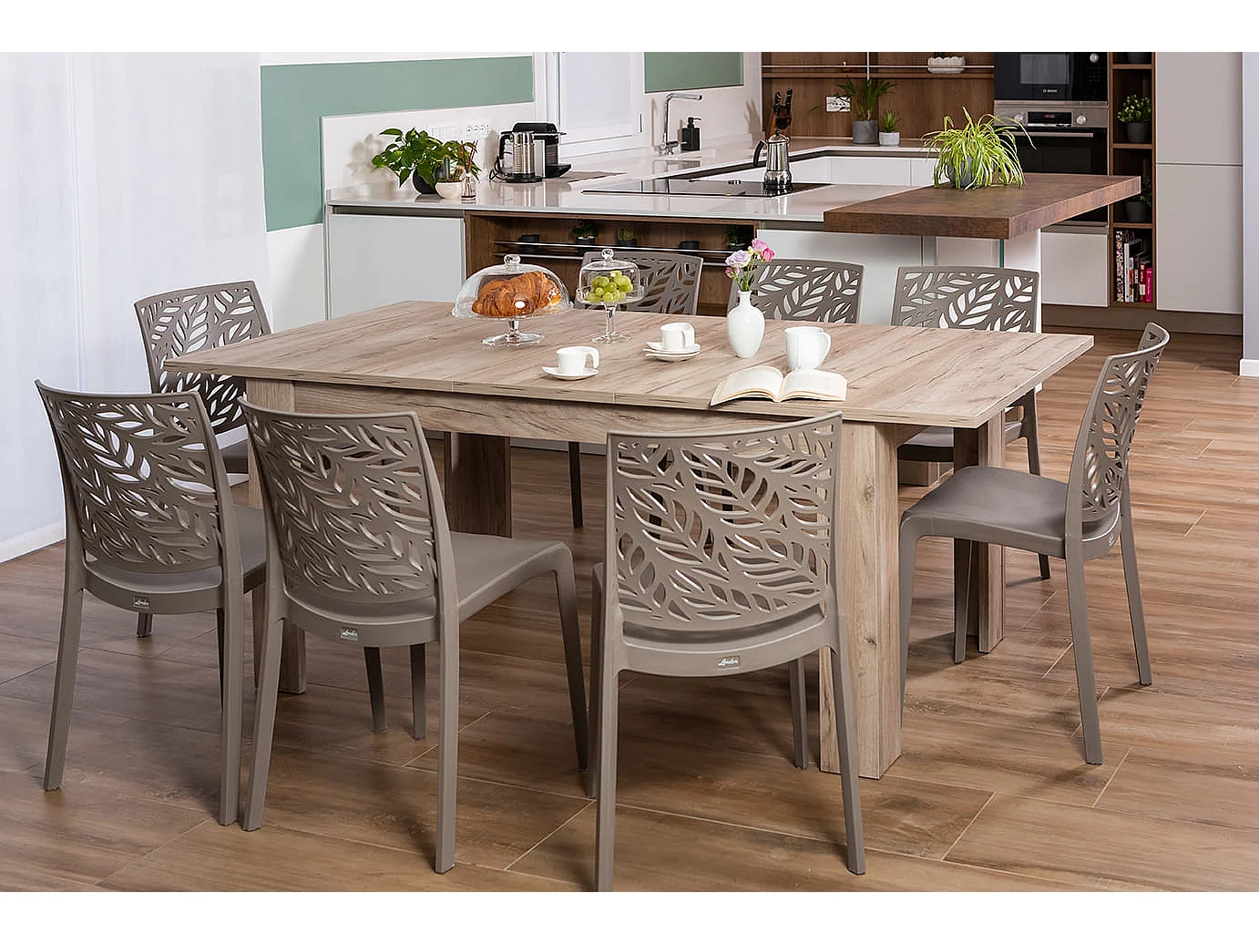 Lot de 6 chaises en polypropylène renforcé de fibre de verre empilables pour extérieur et jardin, bar, restaurant, cuisine design moderne - Dafne - Taupe