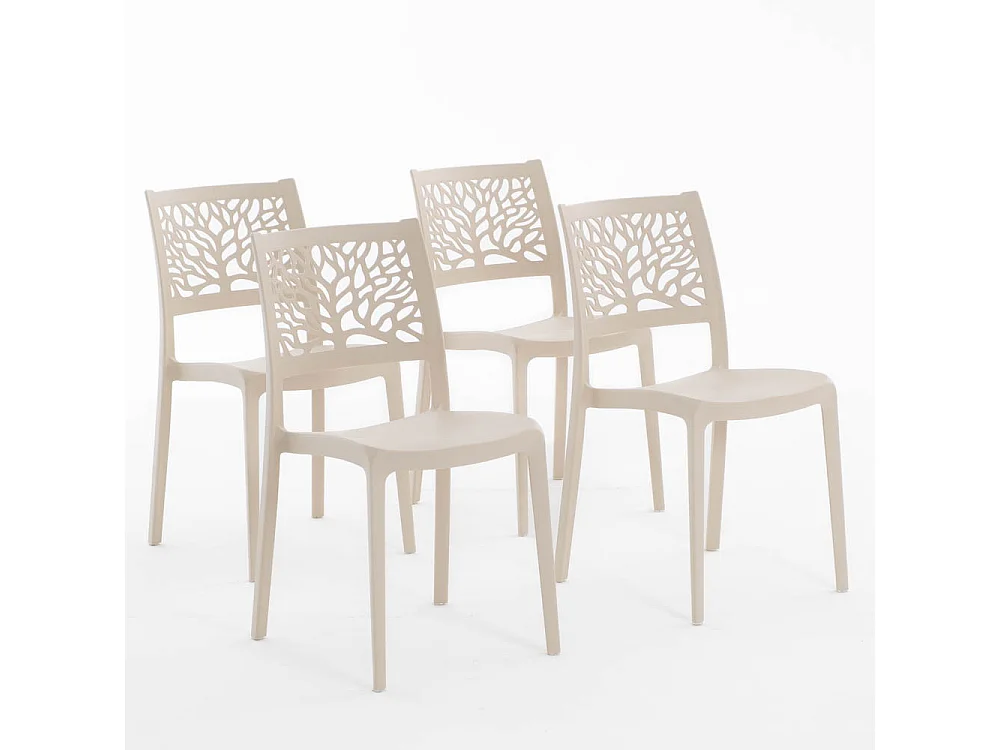 Lot de 4 chaises en polypropylène renforcé de fibre de verre empilables pour extérieur et jardin, bar, restaurant, cuisine design moderne - Flora - Crème