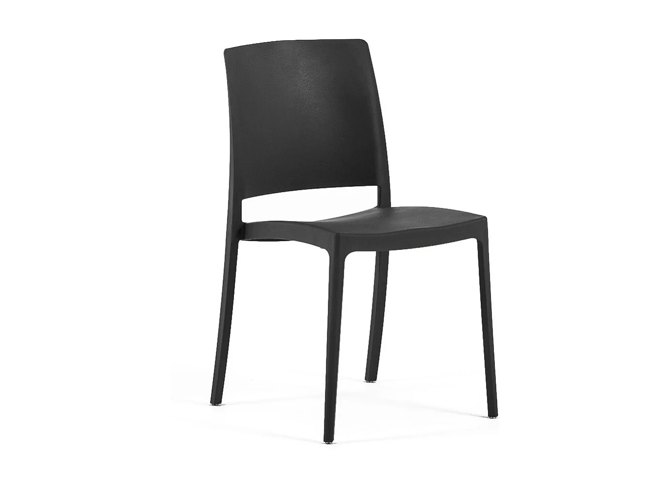Set di 4 sedie impilabili in polipropilene rinforzato con fibra di vetro per giardino o interno, idrorepellenti e resistenti, design moderno – MARIA – Nero