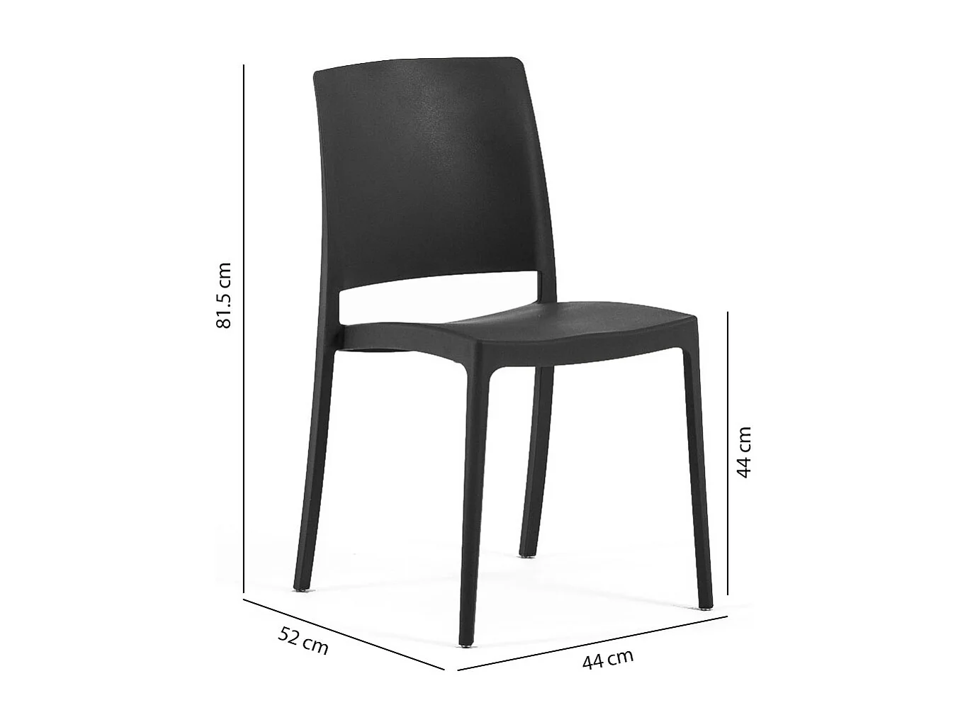 Set di 4 sedie impilabili in polipropilene rinforzato con fibra di vetro per giardino o interno, idrorepellenti e resistenti, design moderno – MARIA – Nero