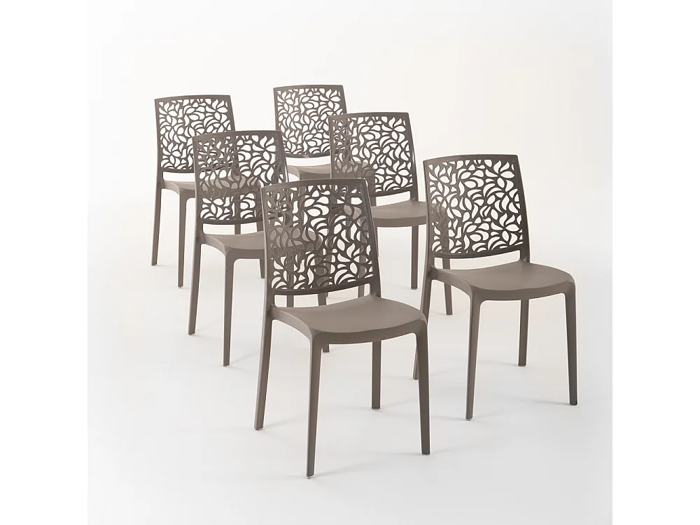 Lot de 6 chaises en polypropylène renforcé de fibre de verre empilables pour extérieur et jardin, bar, restaurant, cuisine design moderne - Anna - Taupe