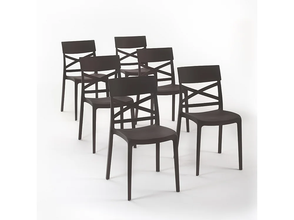 Lot de 6 chaises en polypropylène renforcé de fibre de verre empilables pour extérieur et jardin, bar, restaurant, cuisine design moderne - Martina - Moka
