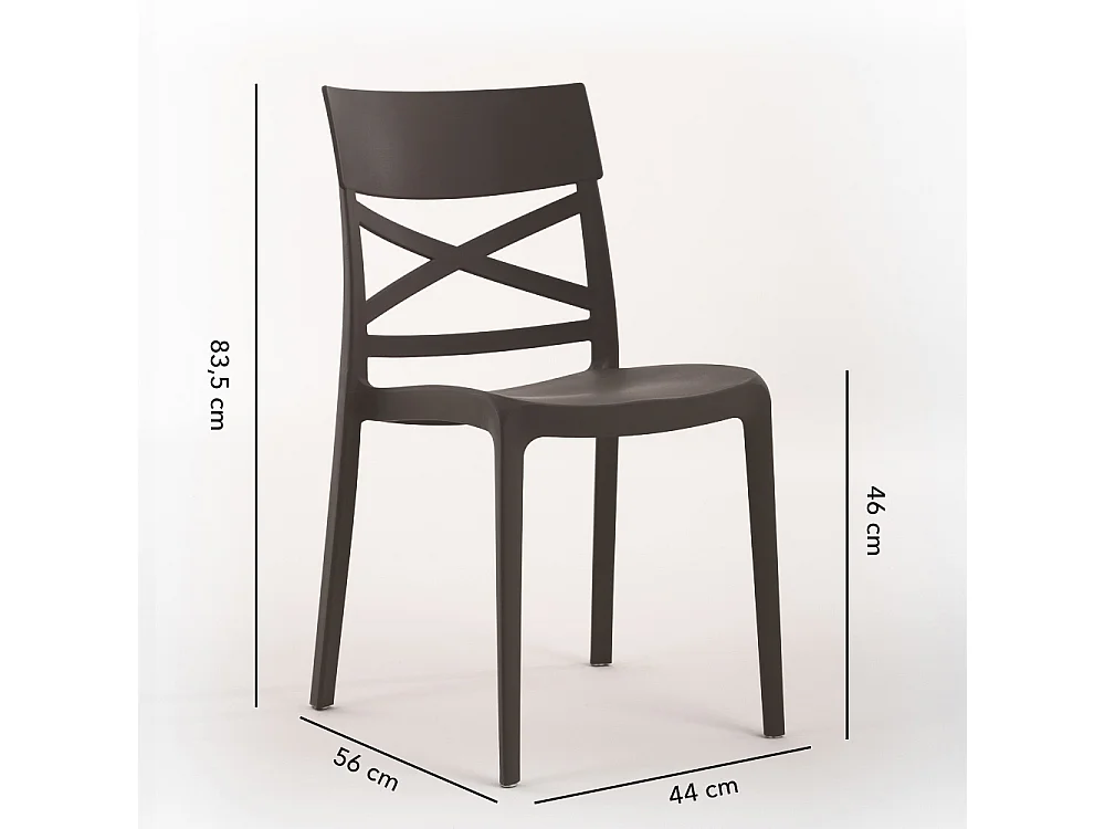 Lot de 6 chaises en polypropylène renforcé de fibre de verre empilables pour extérieur et jardin, bar, restaurant, cuisine design moderne - Martina - Moka