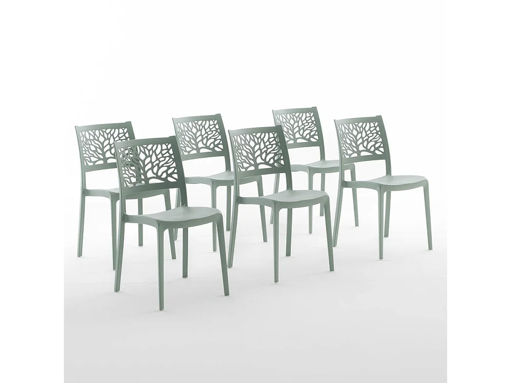 Lot de 6 chaises en polypropylène renforcé de fibre de verre empilables pour extérieur et jardin, bar, restaurant, cuisine design moderne - Flora - Vert sauge