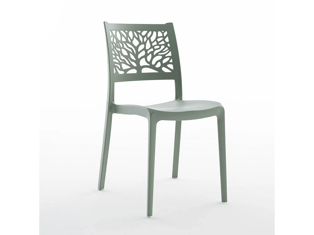 Lot de 6 chaises en polypropylène renforcé de fibre de verre empilables pour extérieur et jardin, bar, restaurant, cuisine design moderne - Flora - Vert sauge